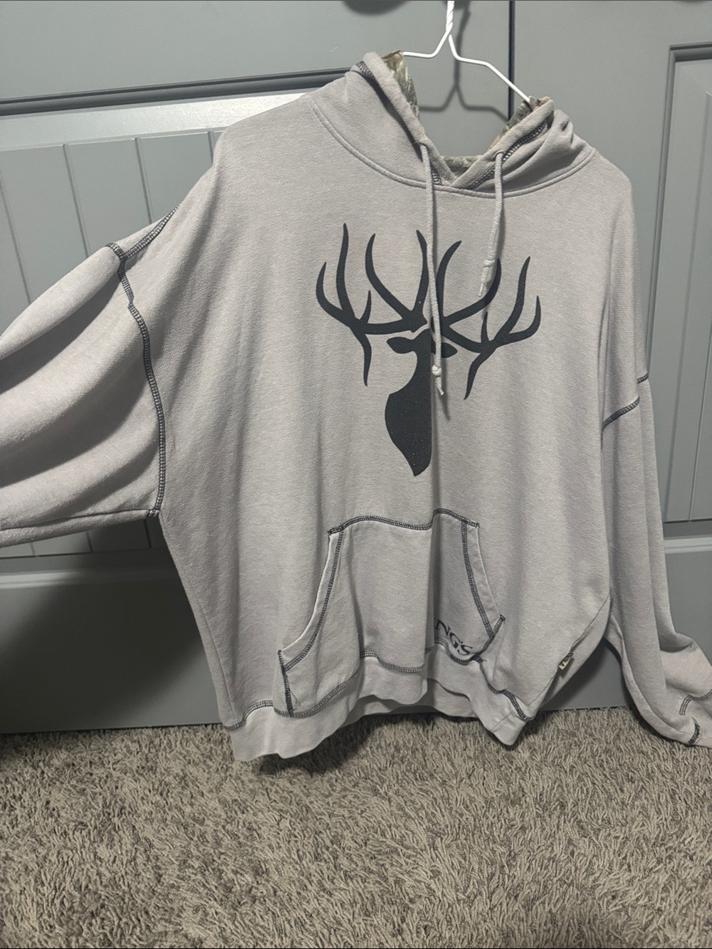 Camouflage-Backed Light Gray Deer Antler Hoodie
